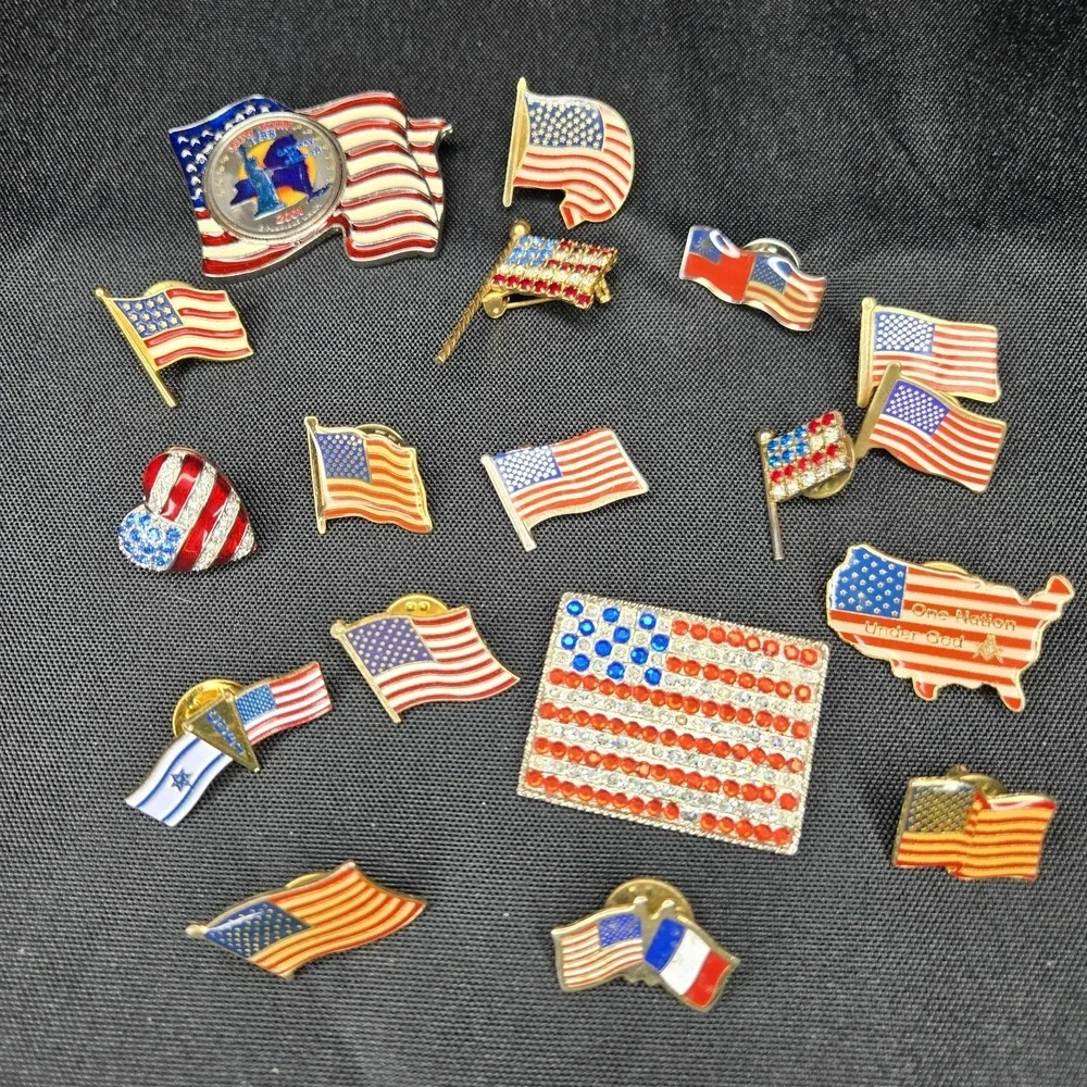 18pc Americana Pin Lot Signed Christopher Radko Heart Brooch Flag‎ Lapel Pins